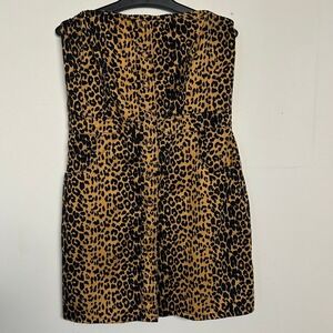 Leopard Print Strapless Button Front Younique Dress Size L
